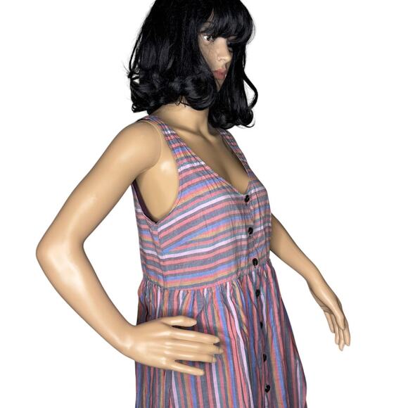 Madewell Scoopneck Tank Shirt Dress in Rainbow Stripe button down cotton size M - Picture 13 of 13